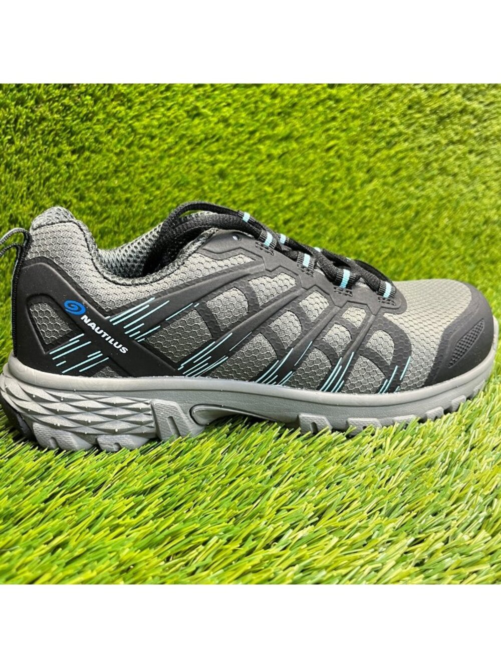 Nautilus Stratus Women Size 7.5D Gray Black Blue Composite Toe Safety Work Shoes